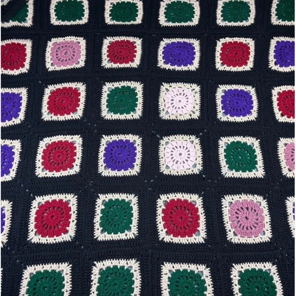 Vintage Granny Square‎ Crochet Afghan Blanket 40x50 Handmade Boho Retro Chic